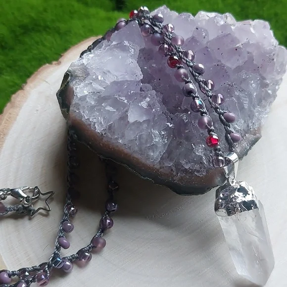 Silver Quartz Crystal Necklace Artisan Jewelry by Rust Belt Raised - Picture 5 of 12